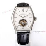 New Vacheron Constantin Malte Real Tourbillon White Face Black Leather Strap Silver Case Replica Watch 